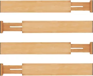 TARUNMO Longer Bamboo Drawer Dividers Organizers, Set of 4 Large, Adjustable - Picture 1 of 6