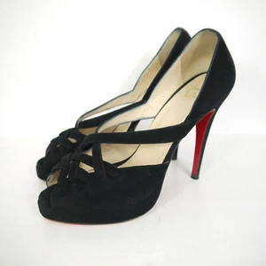 Zapatos de tacón Christian Louboutin negros de gamuza punta abierta talla 39 / UK 6 - Imagen 1 de 9