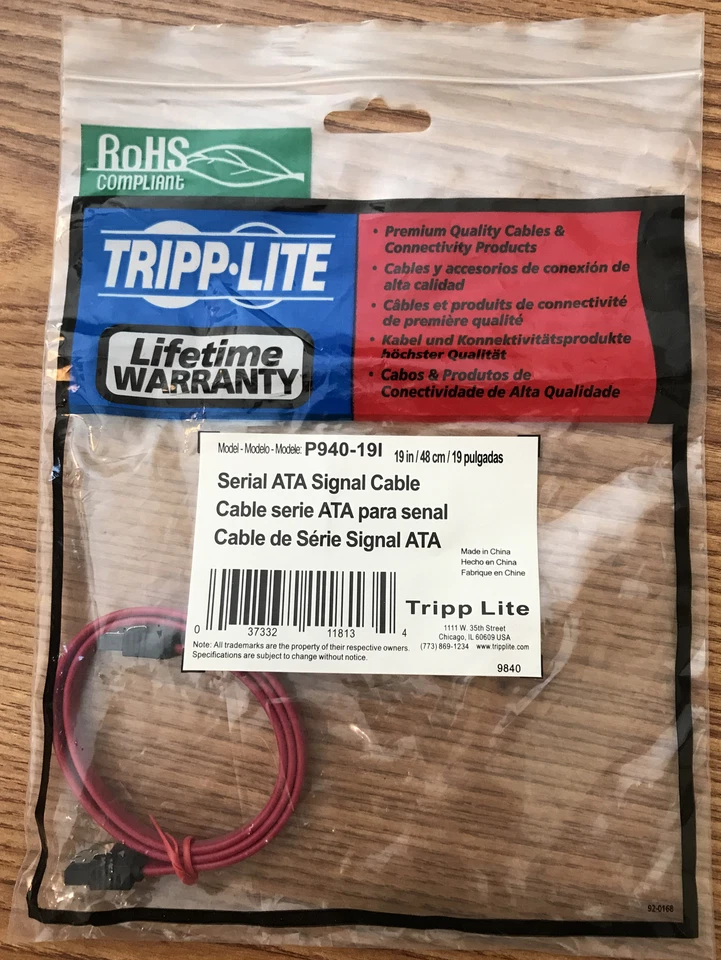 NEW Tripp Lite P940-19I 19" Serial ATA (SATA) Latching Data/Signal Cable - Image 1 of 1