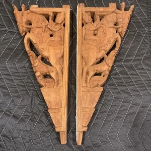 Horse Soldier Sculpture Wall Corbel Pair Bracket Wooden Statue Wall Shelf Decor - Picture 1 of 12