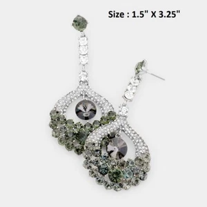 Rhinestone Crystal Cocktail Wedding Long Dangle Drop Flower Sun Pierced Earrings - Picture 1 of 3