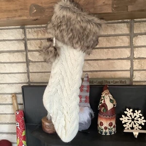 ROSS Winter weiß creme Strick Pullover Fellbündchen Weihnachtsstrumpf Bommeln - Bild 1 von 2
