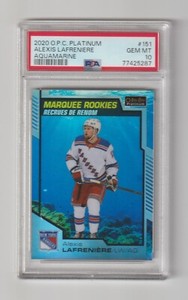 2020-21 O-Pee-Chee Platinum Aquamarine Rookie Alexis Lafreniere 437/499 PSA 10