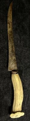 ANTIQUE1830-1837 WILSON HAWKSWORTH&MOSS SHEFFIELD ENG FILLET BLADE ANTLER HANDLE - Image 1 of 4