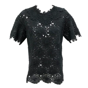Dolce&Gabbana Eyelet Lace Blouse Shirt Womens 40 Small Black Short Sleeve - Picture 1 of 15