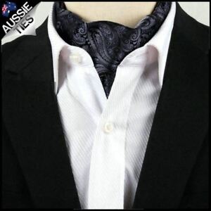 Men's Black & Dark Silver Paisley Ascot Cravat 