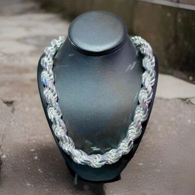 "Cadena de cuerda de plata sólida de 26"" 18 mm (PESADA: 1 lb 7,2 OZ) corte diamante Italia" Foto 1 de 4