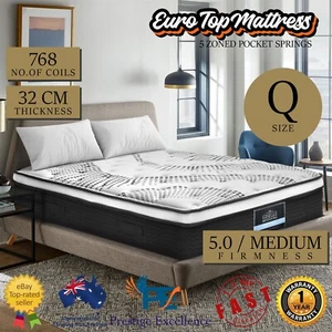 Giselle Bedding Queen Size Euro Top Pocket Spring Mattress 32cm Thick Foam Como - Picture 1 of 10