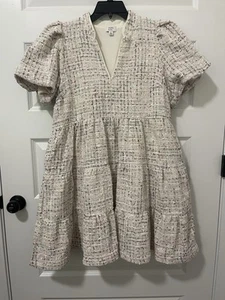 Crown & Ivy Damen Gr. Large Tweed Stufen Kurzarm Kleid Sommer Frühling - Bild 1 von 8