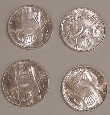 LOT OF 4 four UNC 1972 SILVER 10 MARK OLYMPIC COMM COIN (LARGER THAN 1/2 DOLLAR) - Image 1 of 3