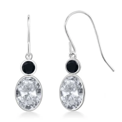 14K белое золото белый топаз и оникс крюк французская рыба уха провода подвеской серьги - Изображение 1 из 3