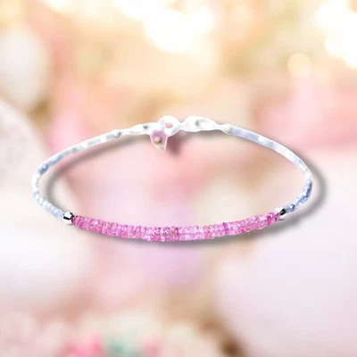 Pulsera hecha a mano de zafiro rosa natural de oro blanco sólido de 14K, 6,9" - 7,5" Foto 1 de 4