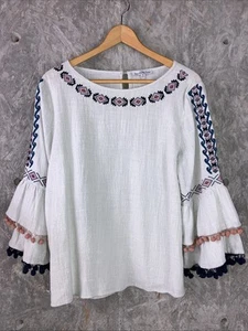 Top donna See and Be Seen taglia M bianco sud-ovest ricamo pom orlo - Foto 1 di 8