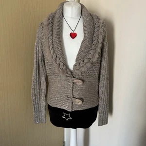 Y2K Menglu Size UK Small Knit Wool Blend Fur Collar 2000s Cardigan - Picture 1 of 12