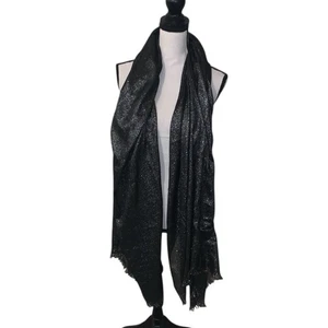 Hermosa Bufanda Negra Brillante Flecos Vacaciones Baile Metálico Grueso - Imagen 1 de 7