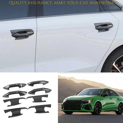 Para Audi A3 S3 RS3 2022-2023 fibra de carbono maçaneta lateral tampa tigela acabamento 9 peças - Imagem 1 de 4
