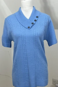 G-Laxy Jumper Button Cowl Neck Detail Size S M V-Neck Blue Pullover Grannycore - Picture 1 of 11