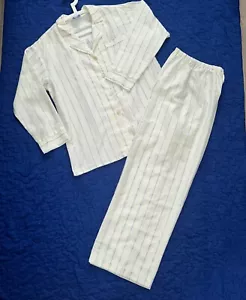 Vintage Sanger Harris Women’s M Pajamas 2 Piece Lounge Set Ivory Blue Stripe NEW - Picture 1 of 24