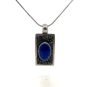 Pendente A Collana In Lapis Lazuli Blu Ovale In Argento .835 - Foto 1 di 7