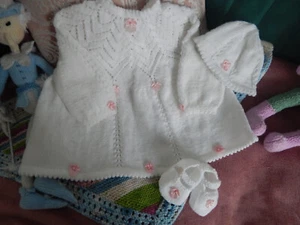 BABY HAND KNITTED DRESS WHITE 0/3MOTHS - Picture 1 of 5