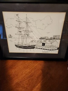 VTG Helen McDermott 1974 Boston Tea Party Ship/"Beaver" Art Print Framed - Picture 1 of 7