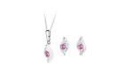 9ct White Gold Double Swirl Pink Crystal Earrings And Pendant Set