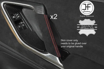 RED STITCH 2X DOOR HANDLE TRIM SUEDE COVER FITS NISSAN GT-R GTR R35 2009-2017 - Image 1 of 3