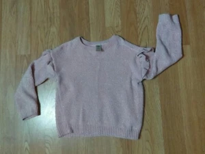 Girls Oshkosh b'gosh Pink Silver Ruffled Long Sleeve Knitted Sweater Kids 6/6X - Picture 1 of 8