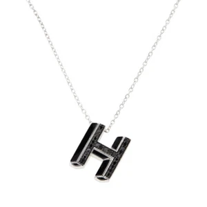 1/4 ctw Real Black Diamond "H" Initial Pendant Necklace in Sterling Silver - Picture 1 of 1