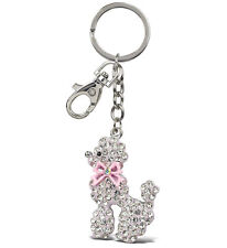 Aqua79 Fancy Pink Poodle Keychain - Silver 3D Sparkling Rhinestones with Clasp
