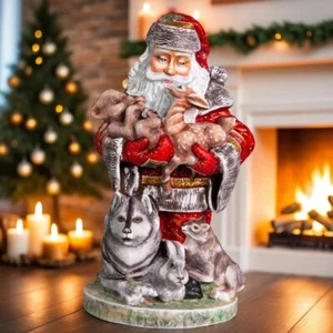 Wooden hand carved Santa Claus Figurine 14" Christmas holiday home decoration - Picture 1 of 16