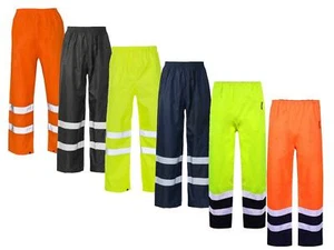 Hi Vis Viz Visibility Work Wear Safety Over Trousers Waterproof Pants - Picture 1 of 9