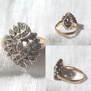 Anello anni '30  in Oro, Argento, Diamanti Taglio Brillante - Foto 1 di 5