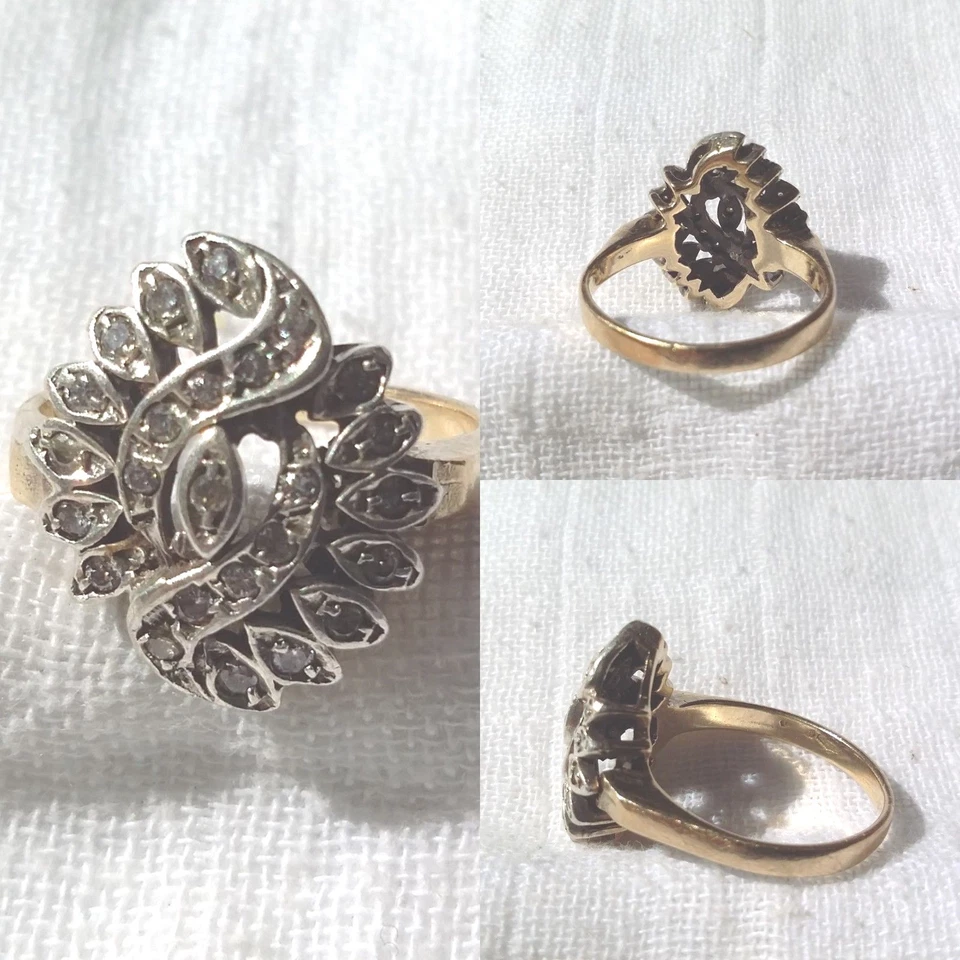 Anello anni '30  in Oro, Argento, Diamanti Taglio Brillante - Immagine 1 di 4