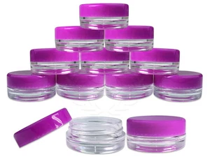 25 Piece 3 Gram/3ml Plastic Round Clear Sample Jar Containers with Purple Lids - Picture 1 of 1