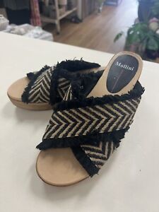 Mollini WICARGO Black Taupe Weave Slides Shoes Casual Beach Sandals 41 Exc Cond