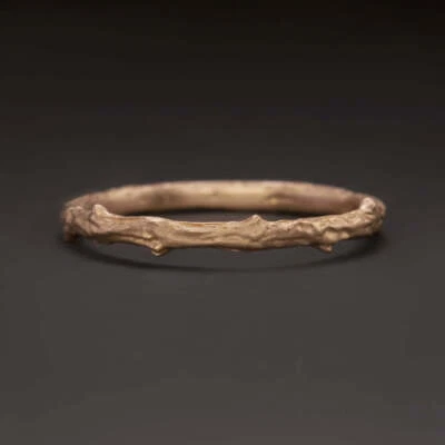 ANILLO APILABLE DE RAMAS 14K RÚSTICO BOHO ORGÁNICO ALIANZA DE BODA ORO ROSA ESPINA DE VID Foto 1 de 3