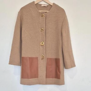 Tory Burch Sweater Coat With Leather Pockets Classic Camel - Picture 1 of 9