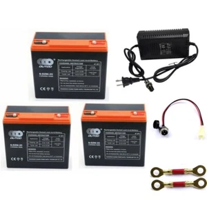 3x 12V 24Ah 6-DZM-20 Battery w/ Charger for 36V ATV Go Kart Golf Cart 4 Wheeler - Picture 1 of 8