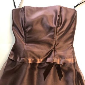Dessy Collection size Medium Dress Strapless Prom Bridesmaid Chocolate Satin - Picture 1 of 7
