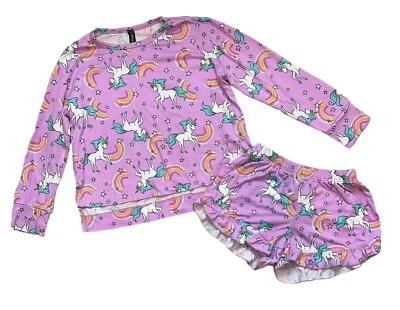 Pixie Lane Niñas 2 piezas Unicornio Arco Iris Dobladillo Paso Top y Pantalones Cortos Salón Dormir Set 5 Foto 1 de 4