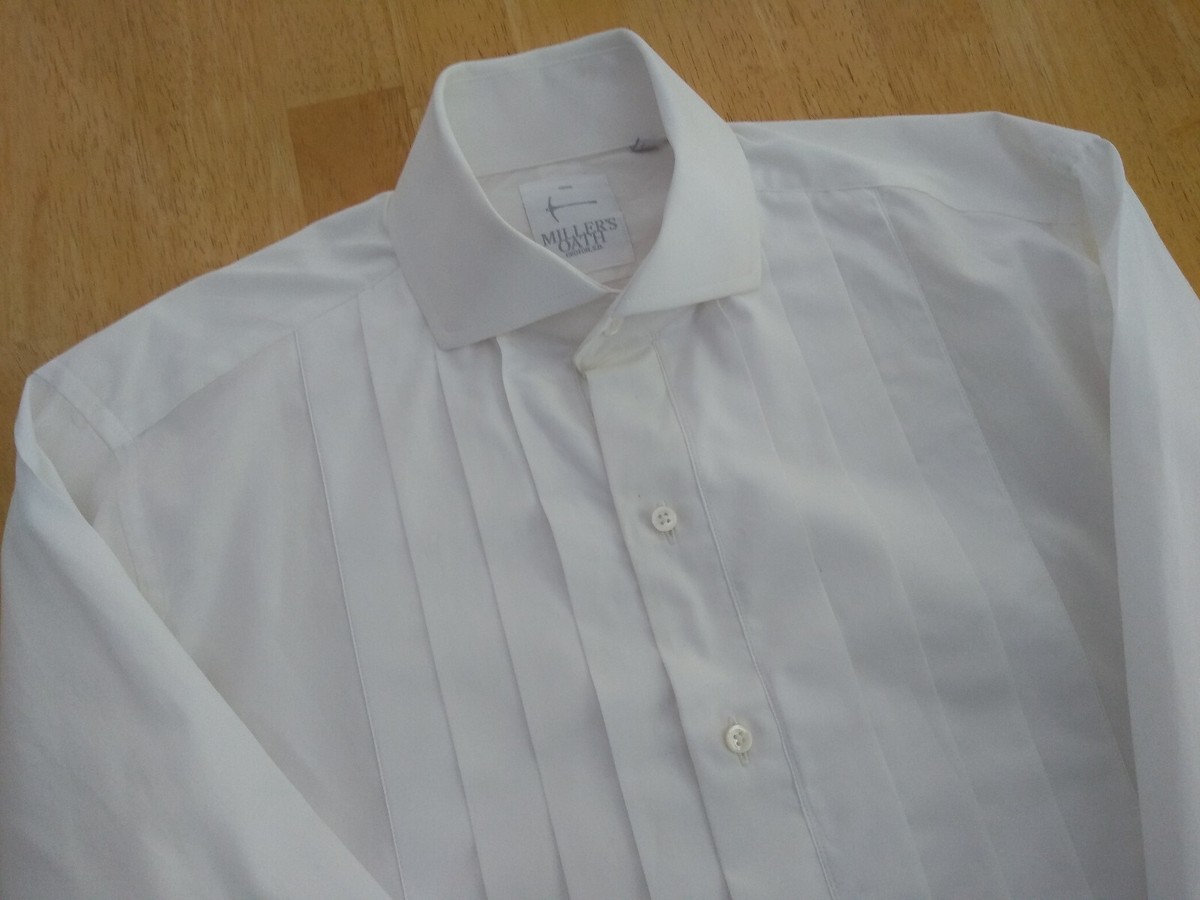 Camisa Blanca Popelín De Algodón Esmoquin Plisada Doble Puño