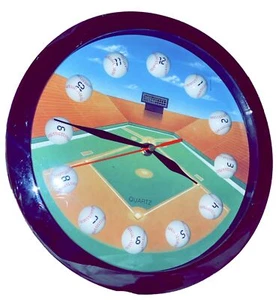 Working Baseball Wall Clock on the Green Diamond CLEAN Uses 1 AA Battery - Picture 1 of 7