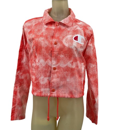 Champion Cropped Coaches Jacket Orange Logo Windbreaker Size Small Women’s
