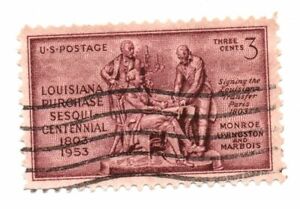US 3 Cent Louisiana Purchase Postage Stamp 1953 Scott 1020 Used (a3)