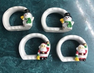 Vtg CHRISTMAS PORCELAIN NAPKIN RINGS 2 Santas & 2 Snowmen - Picture 1 of 7