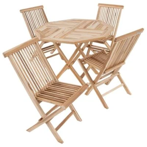 DIVERO Sitzgruppe GENUA Teak 1 Tisch Ø90 achteckig mit 4 Stühlen klappbar massiv - Bild 1 von 7