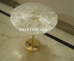 Mesa de selenita de 18" hecha a mano piedras preciosas naturales trabajo decoración del hogar - Imagen 1 de 5