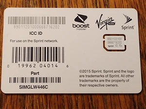 Sprint Sim Card SIMGLW446C Nano-Sim, Brand New and Unused, Boost Virgin Mobile - Picture 1 of 4