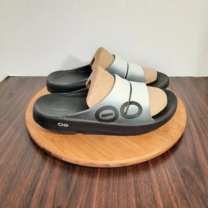 OOfos OOahh Sport Mens 9 (W11) Sandals Black White Slip On Recovery Gym Slides - Picture 1 of 10